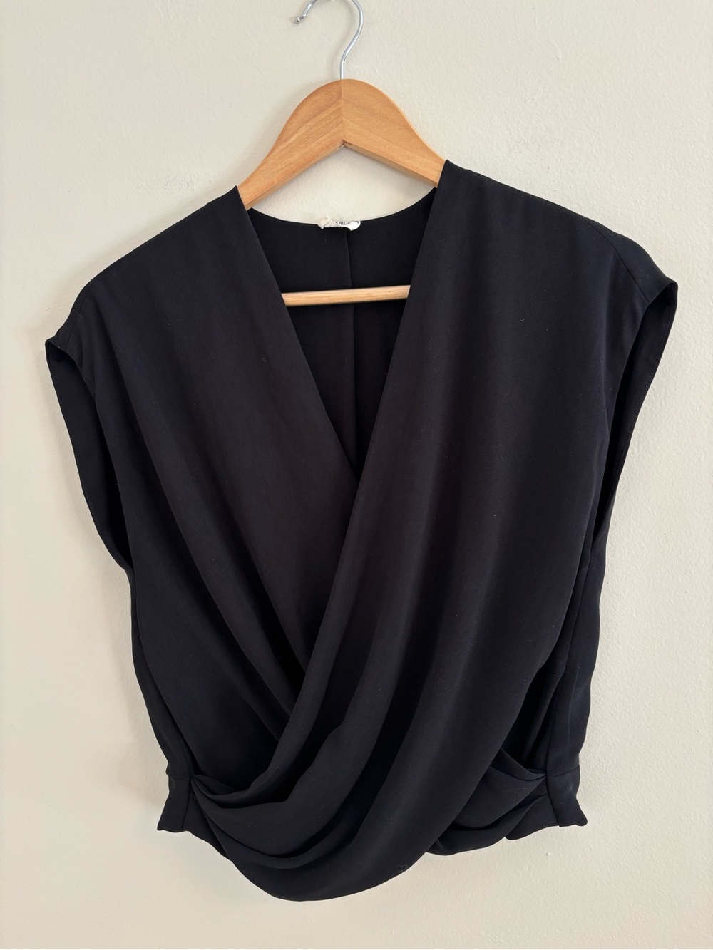 L'AGENCE Black Draped V-Neck Sleeveless Top